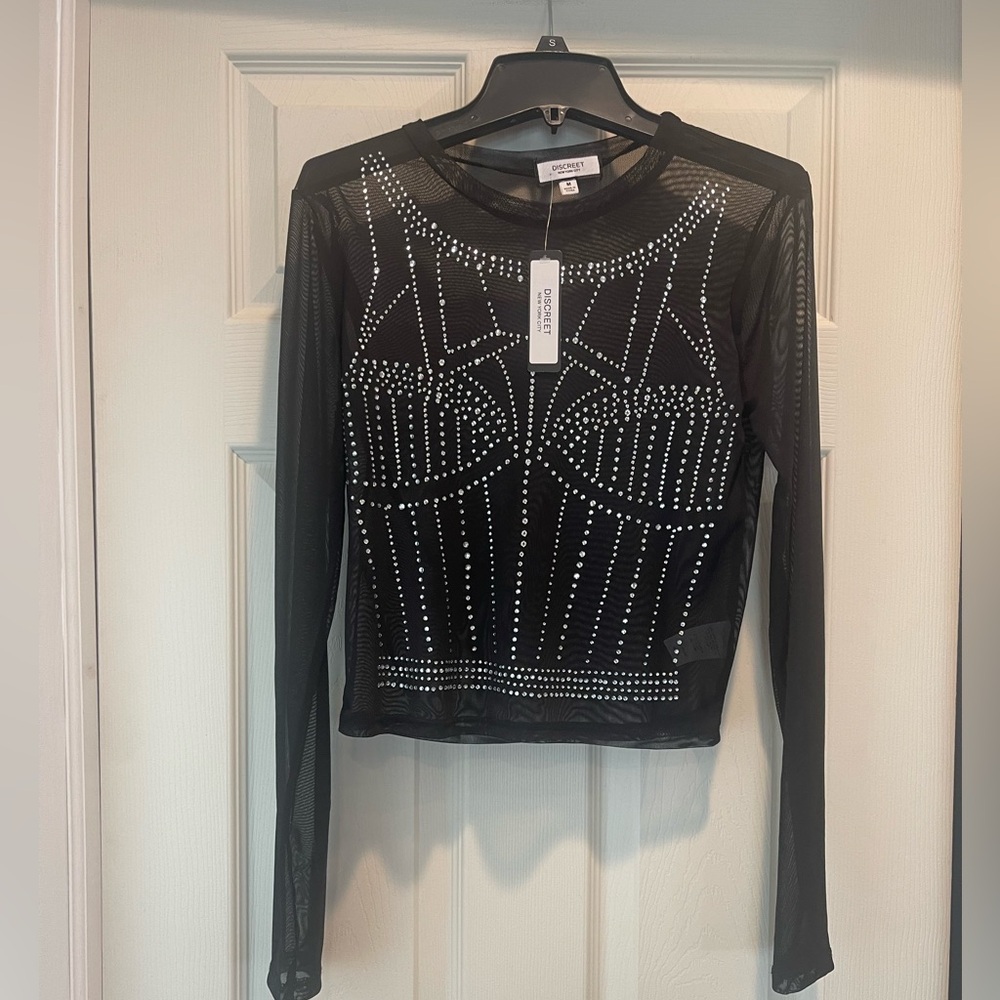 Black Mesh Long Sleeve Top